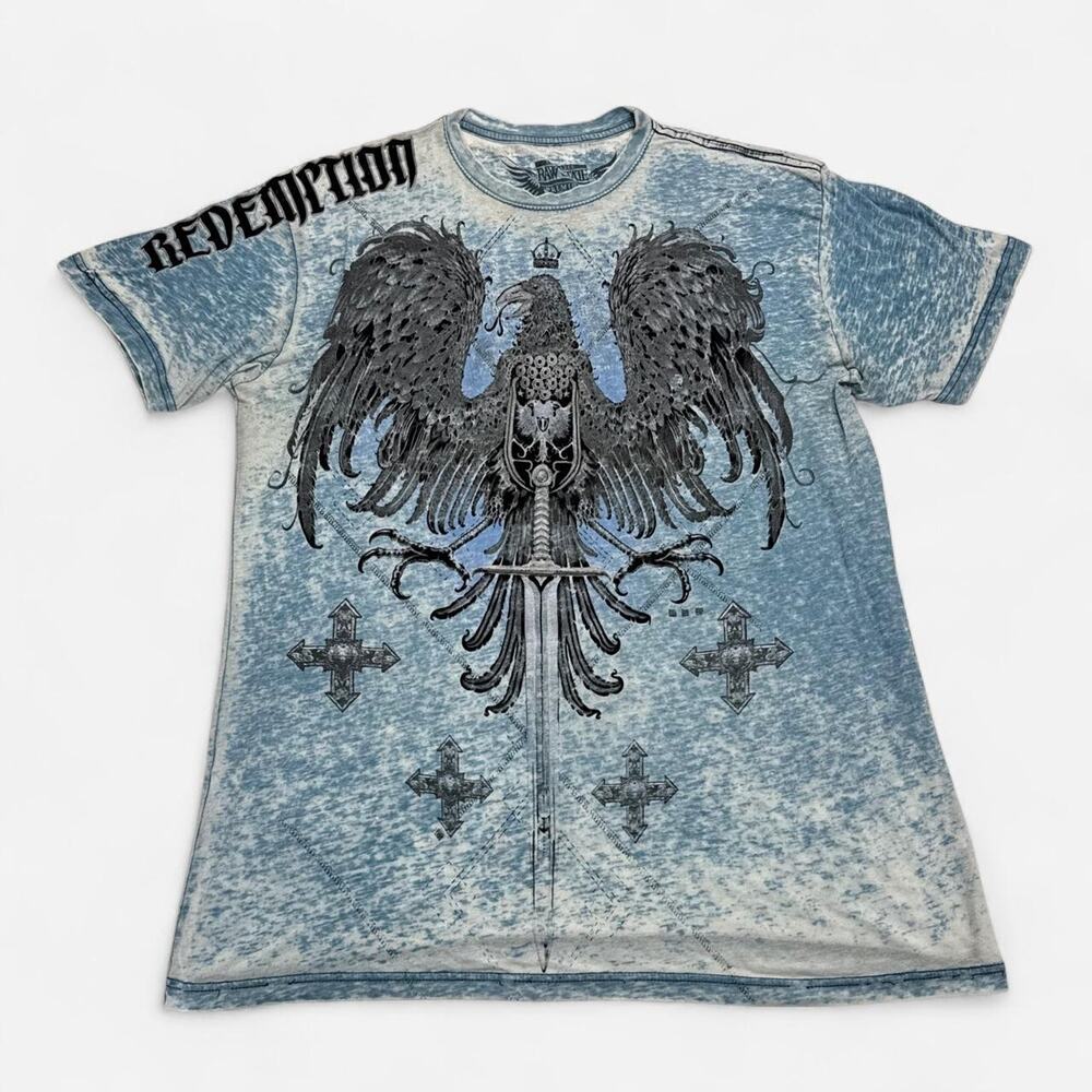 Raw State Premium Redemption Eagle Sword Cross Acid Wash Y2K T-Shirt XXL - Picture 1 of 7